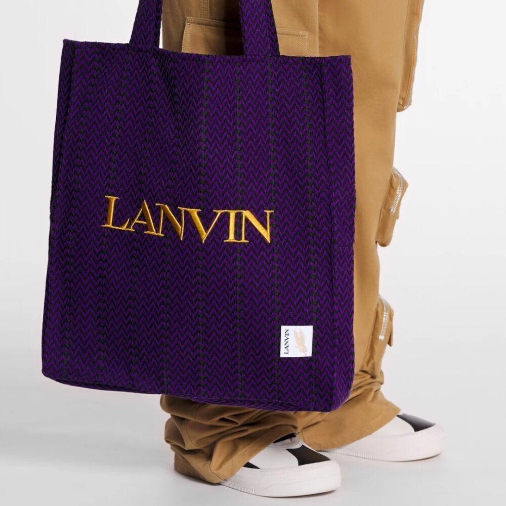 Lanvin Fabric Tote Bag, X Future Curb Cotton, Purple Black, Medium - Picture 12 of 16